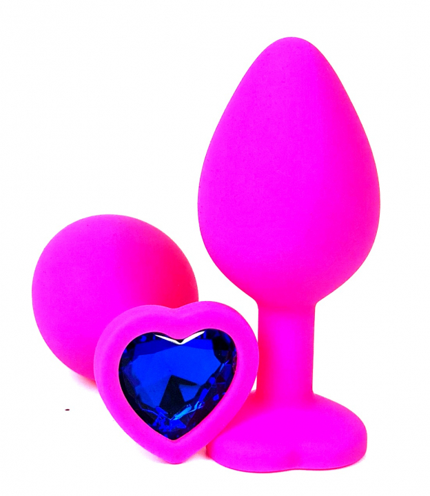 Пробка с синим кристаллом "Vandersex Heart" розовая, L 